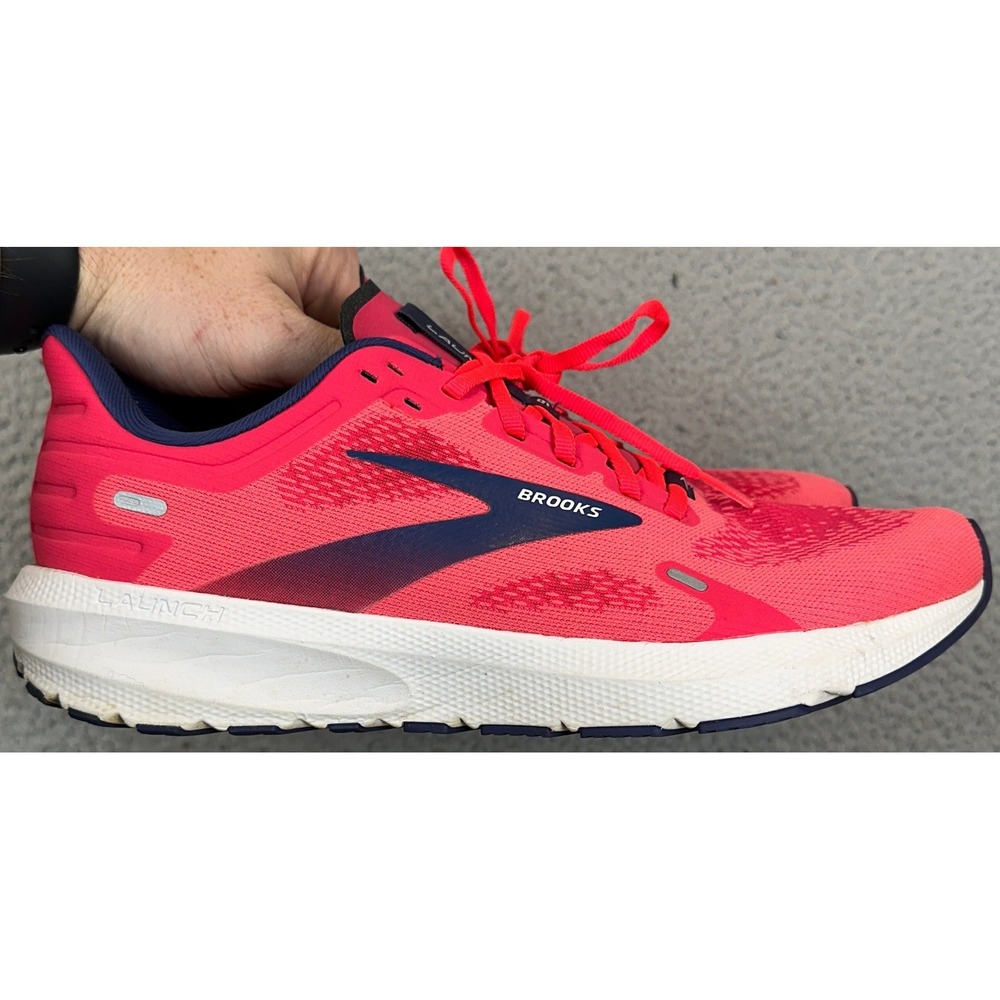 Brooks Running Shoes Womens 11 Launch 9 Pink Navy White Mesh EUC